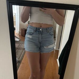 American Eagle Outfitters Light Blue Distressed High-Rise Denim Shorts